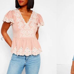 NWT Express Embroidered Peplum Top Light Pink XS